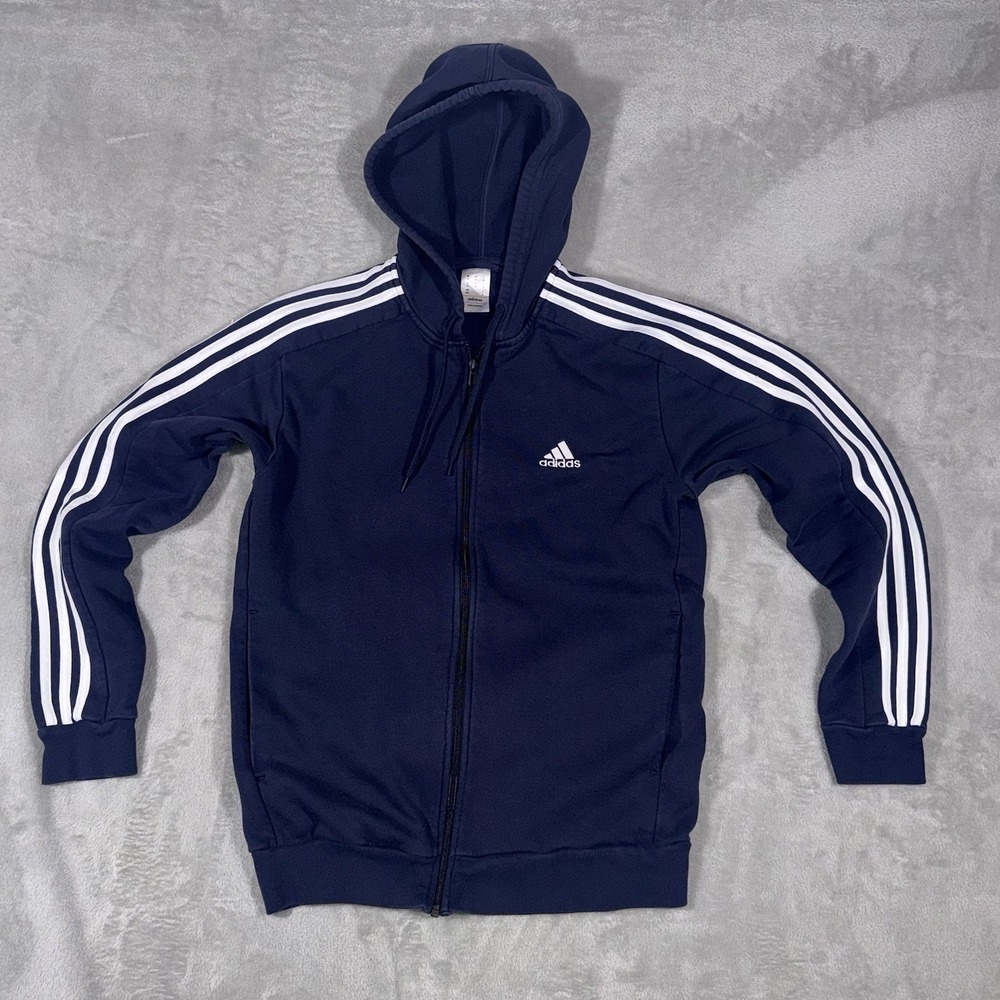adidas men Essentials 3-Stripes Full-Zip Hoodie Medium